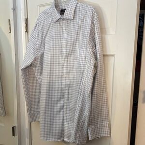 Tasso Elba White and Blue Grid Dress Shirt Non-Iron